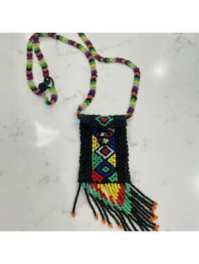 Vintage Rainbow Multicolored Beaded Stash Necklace